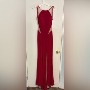 Elegant Red formal dress with Sheer Panels